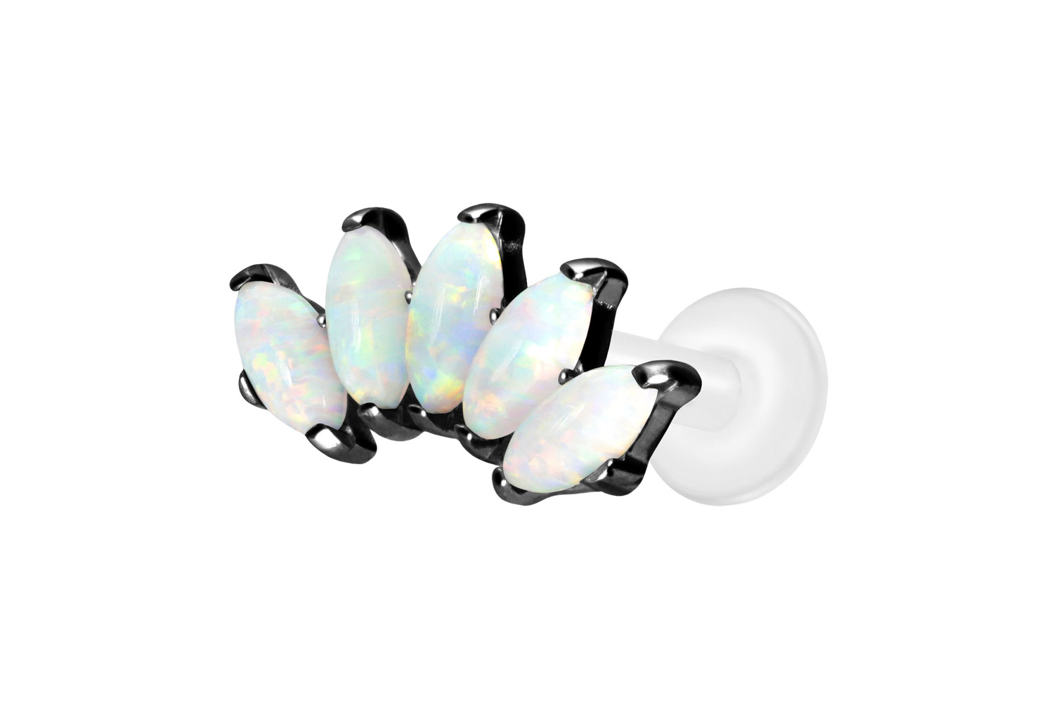 PTFE Labret Piercing mit Innengewinde + Titan-Aufsatz BOGEN + SYNTHETISCHE OPALE